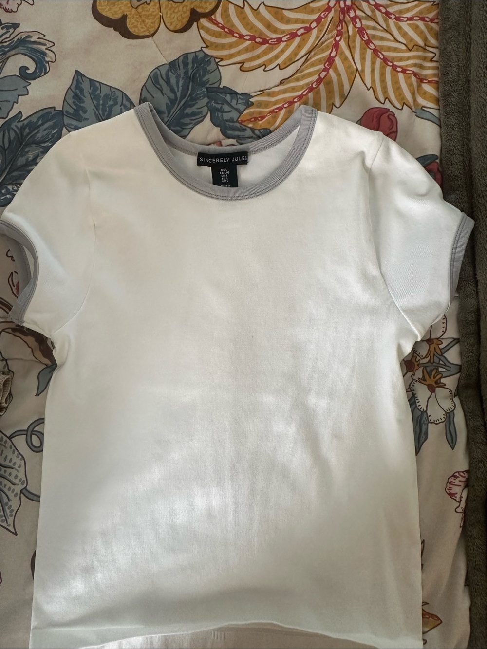 Sincerely Jules White Tee with Gray Trim